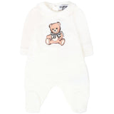 Moschino Kids Tutina con Bavetta Panna con Teddy per Neonate
