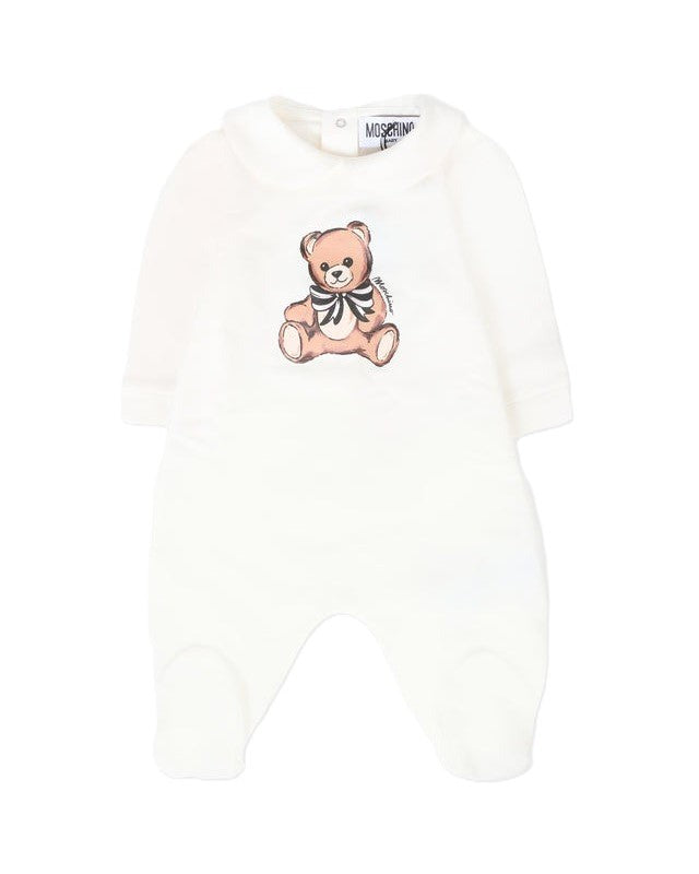 Moschino Kids Tutina con Bavetta Panna con Teddy per Neonate