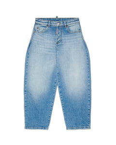 Dsquared2 Kids Jeans Denim Blu Stone Wash con Tasca Retro Effetto Pelle Unisex per Bambini