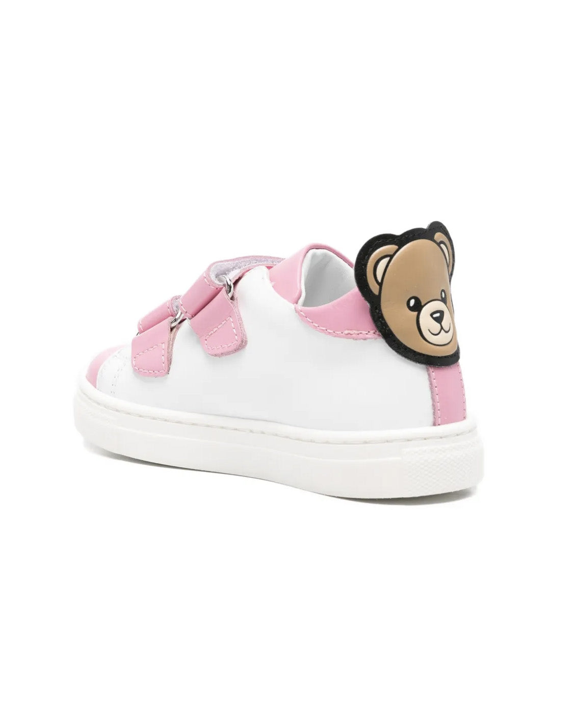 Moschino Kids Sneakers Bianco/Rosa con Chiusura a Strappo e Toppe per Neonate