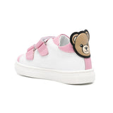 Moschino Kids Sneakers Bianco/Rosa con Chiusura a Strappo e Toppe per Neonate