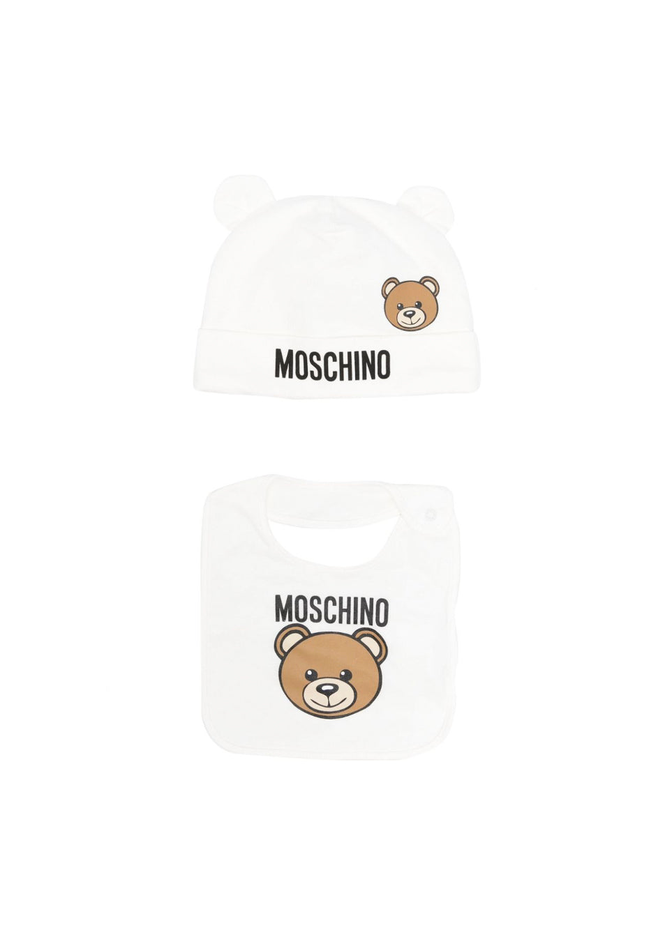 Moschino Kids Cappellino con Bavetta Panna con Teddy Bear per Neonati