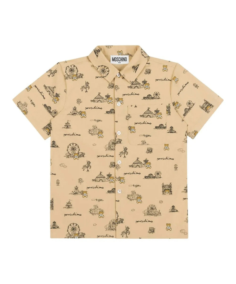 Moschino Kids Camicia Beige con Stampa per Bambini