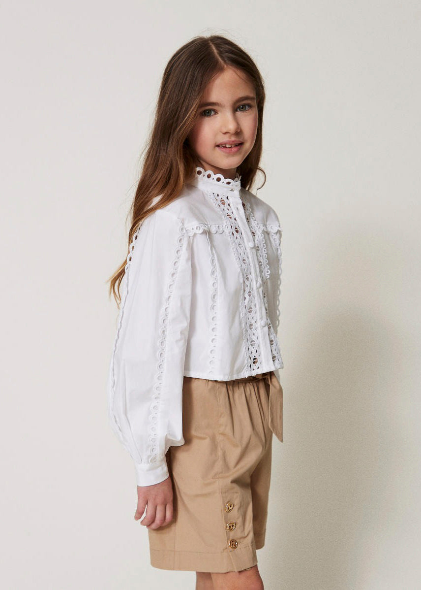 Twinset Kids Camicia Bianca Intarsiata per Bambine