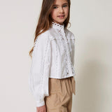 Twinset Kids Camicia Bianca Intarsiata per Bambine