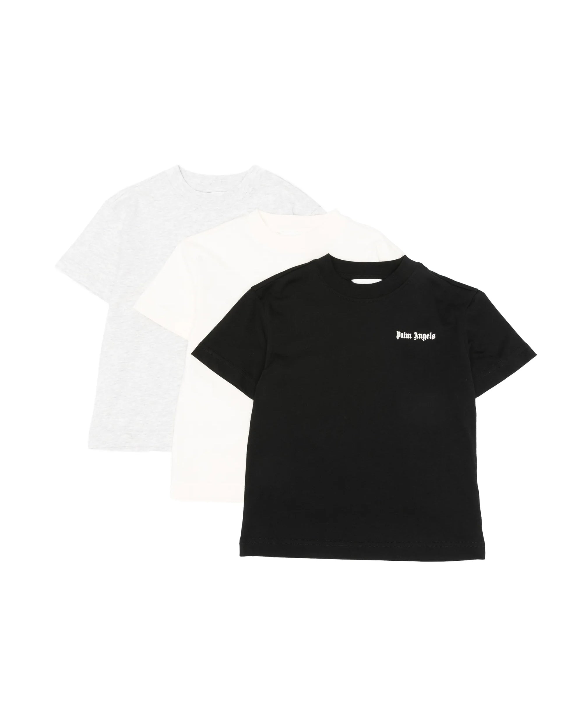 Palm Angels Kids Tri-Pack T-Shirt Bianco/Nero/Grigio con Logo Stampato per Bambini