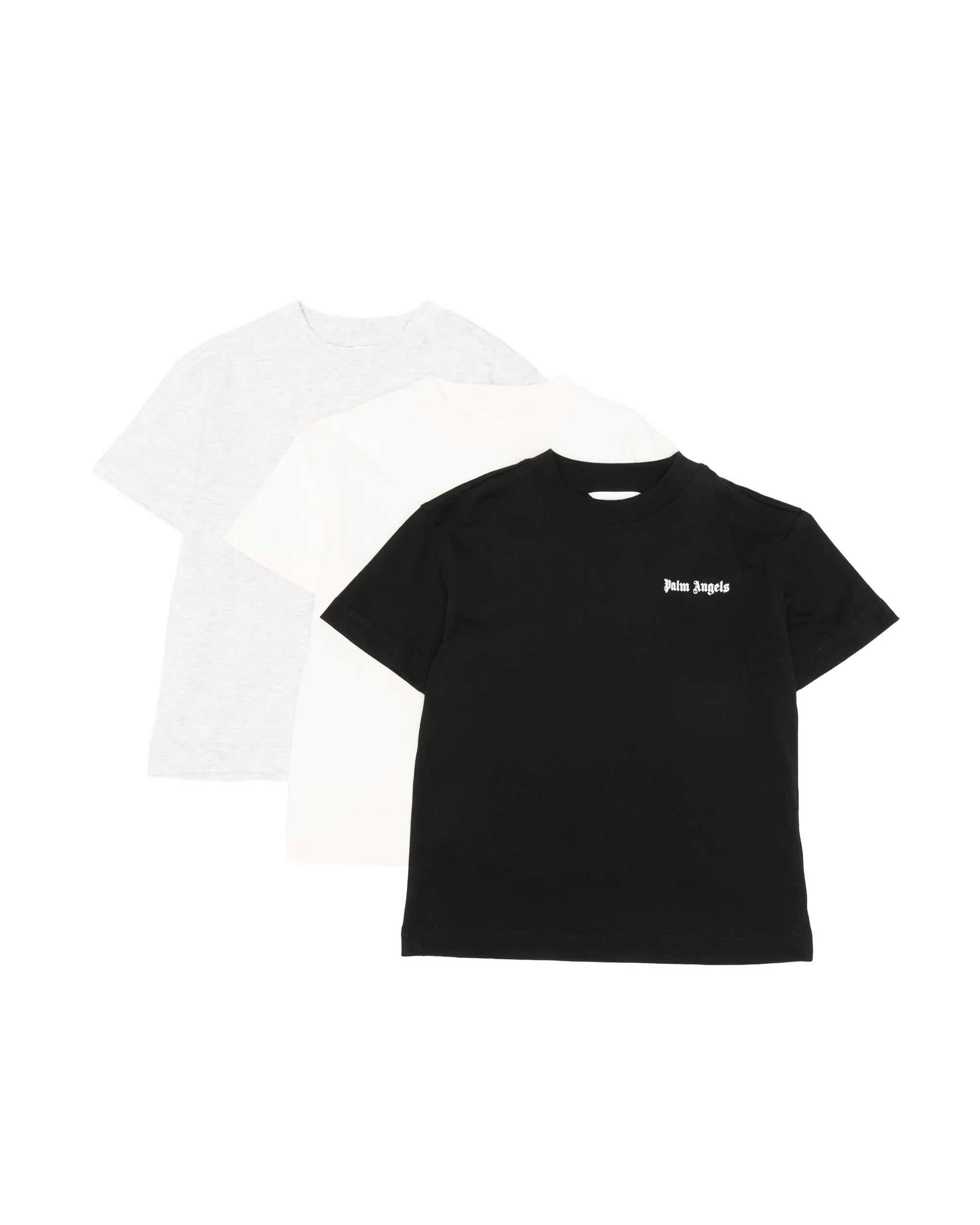 Palm Angels Kids Tri-Pack T-Shirt Bianco/Nero/Grigio con Logo Stampato per Bambini