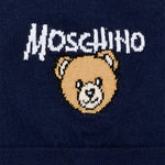 Moschino Kids Cappellino Blu in Maglia con Teddy Bear e Logo Unisex