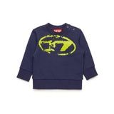 Diesel Kids Blue Crewneck Sweatshirt with Used Effect Oval D for Newborns