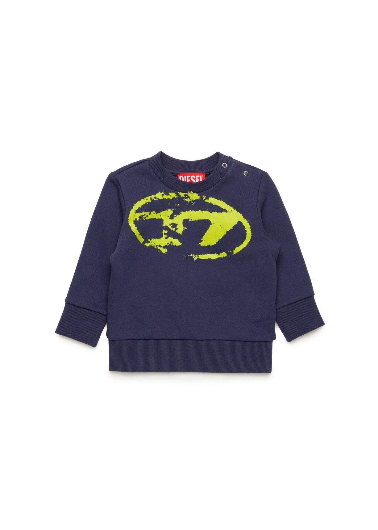 Diesel Kids Felpa Blu Girocollo con Used Effect Oval D per Neonati