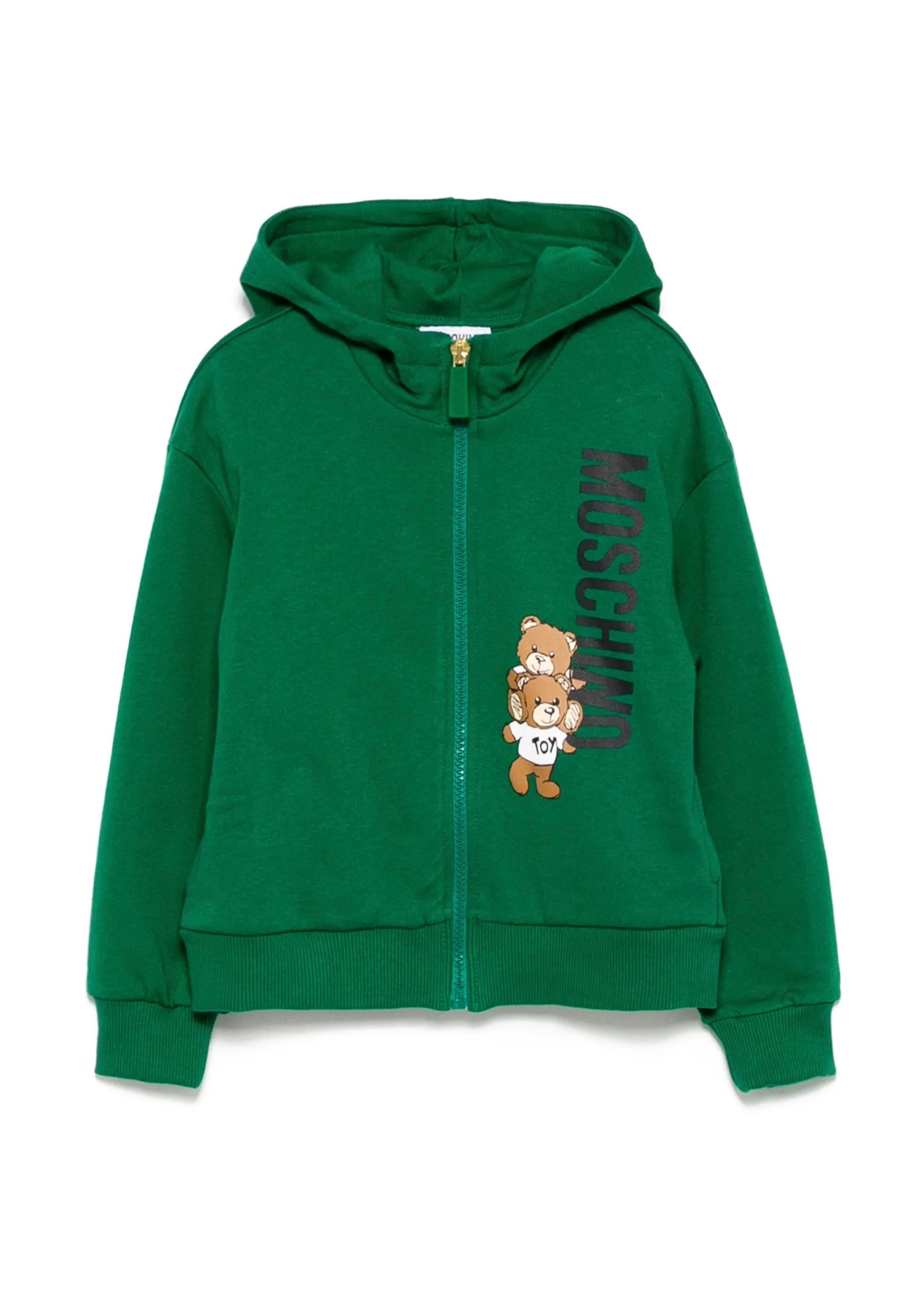 Moschino Kids Felpa Verde con Cappuccio e Zip per Bambini