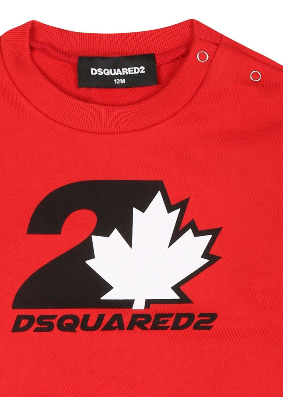 Dsquared2 Kids Felpa Girocollo Rossa con Stampa D2 Leaf per Neonati (dettaglio)