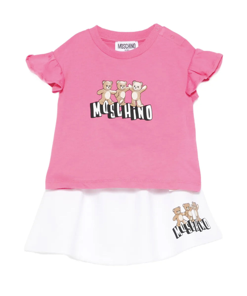 Moschino Kids Completo T-shirt con Stampa Logo e Gonna con Stampa Logo