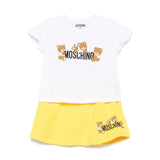 Moschino Kids T-shirt Bianca con Gonna Gialla con Stampa per Neonate