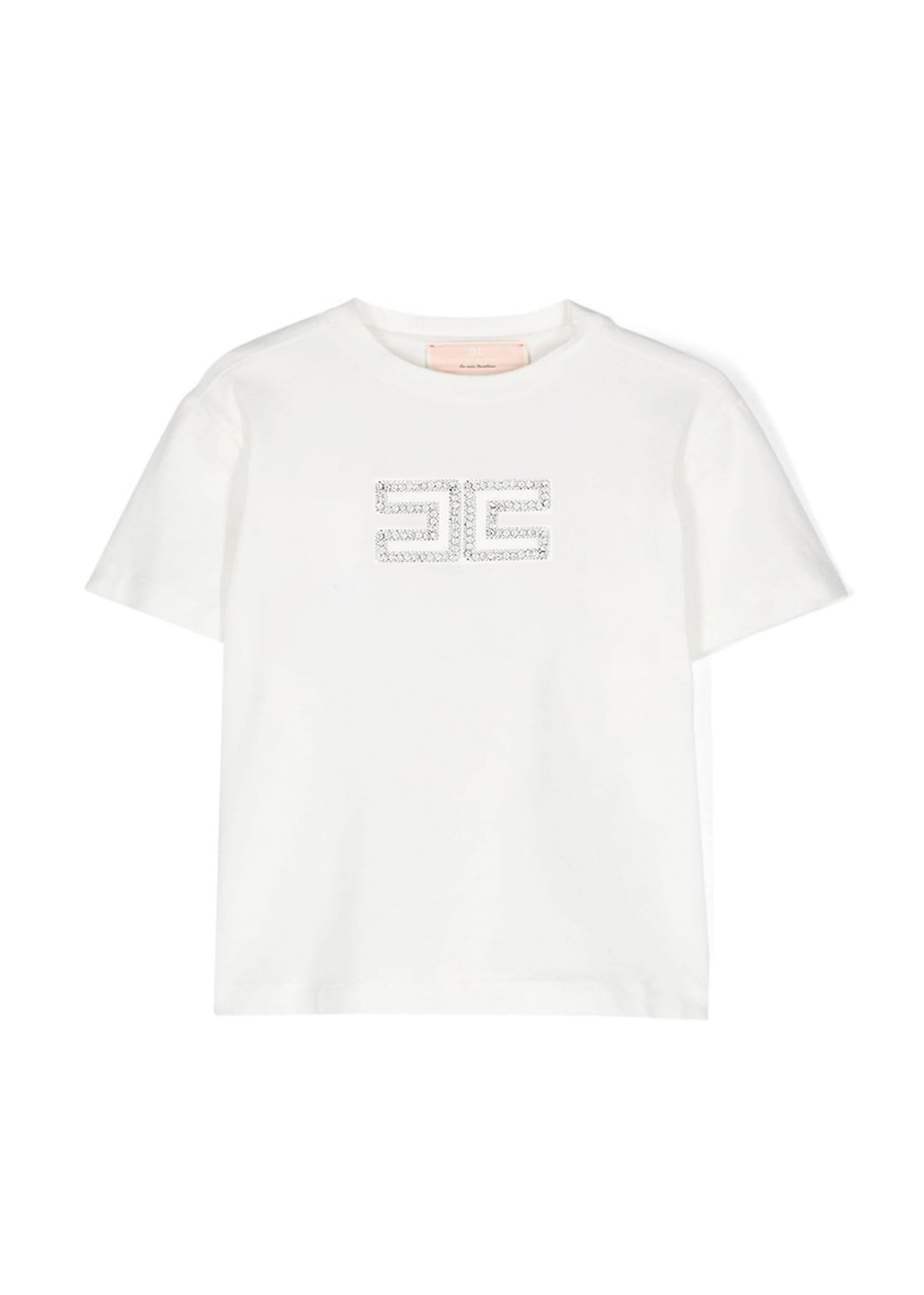 Elisabetta Franchi La Mia Bambina T-shirt Avorio con Applicazione Strass per Bambine