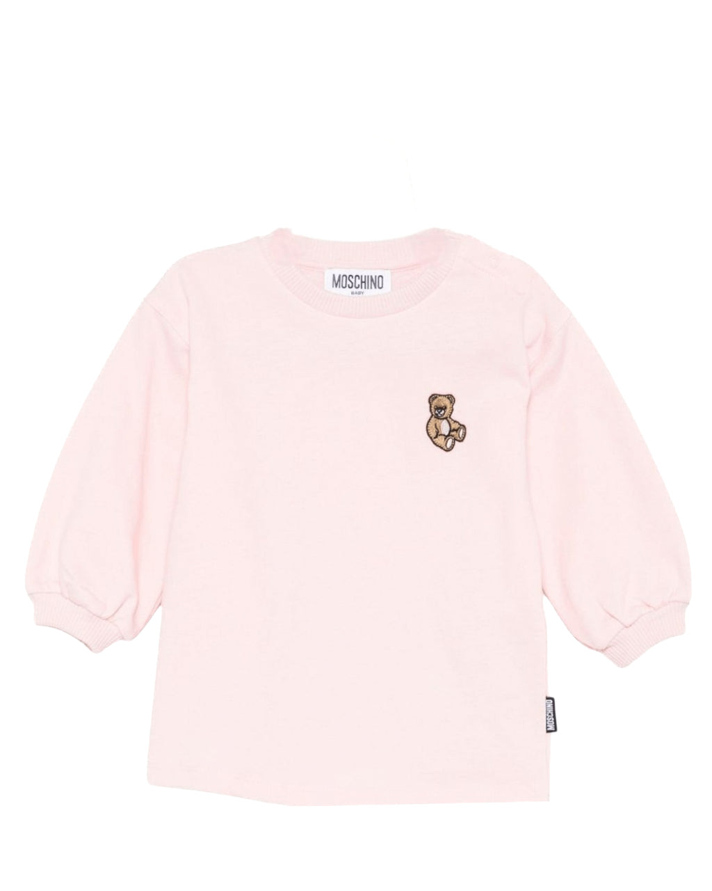 Moschino Kids Abito in Felpa Rosa con Patch per Neonate