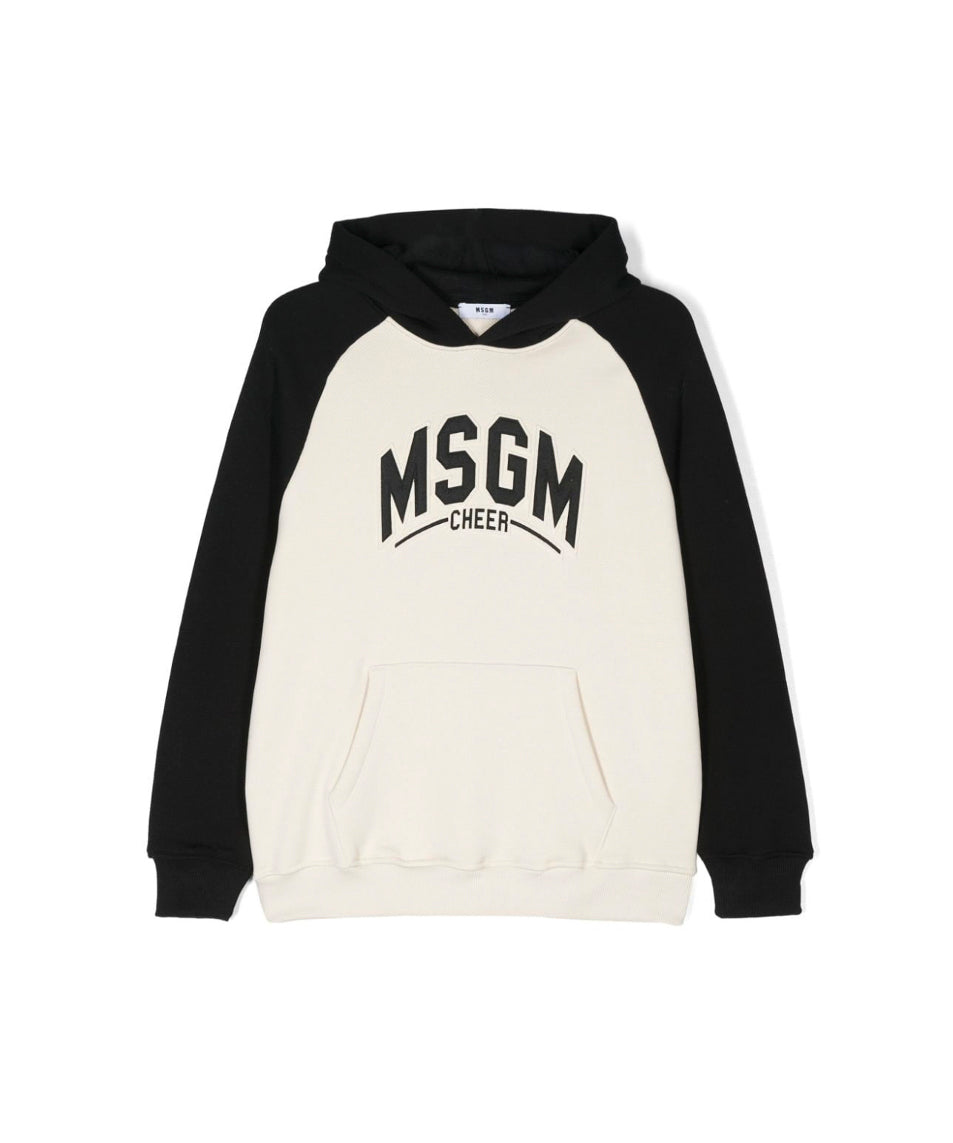 MSGM Kids Felpa Crema/Nero con Cappuccio per Bambini 
