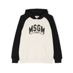 MSGM Kids Felpa Crema/Nero con Cappuccio per Bambini 