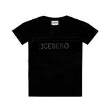 Iceberg Kids T-shirt Nera con Strass Logo per Bambine