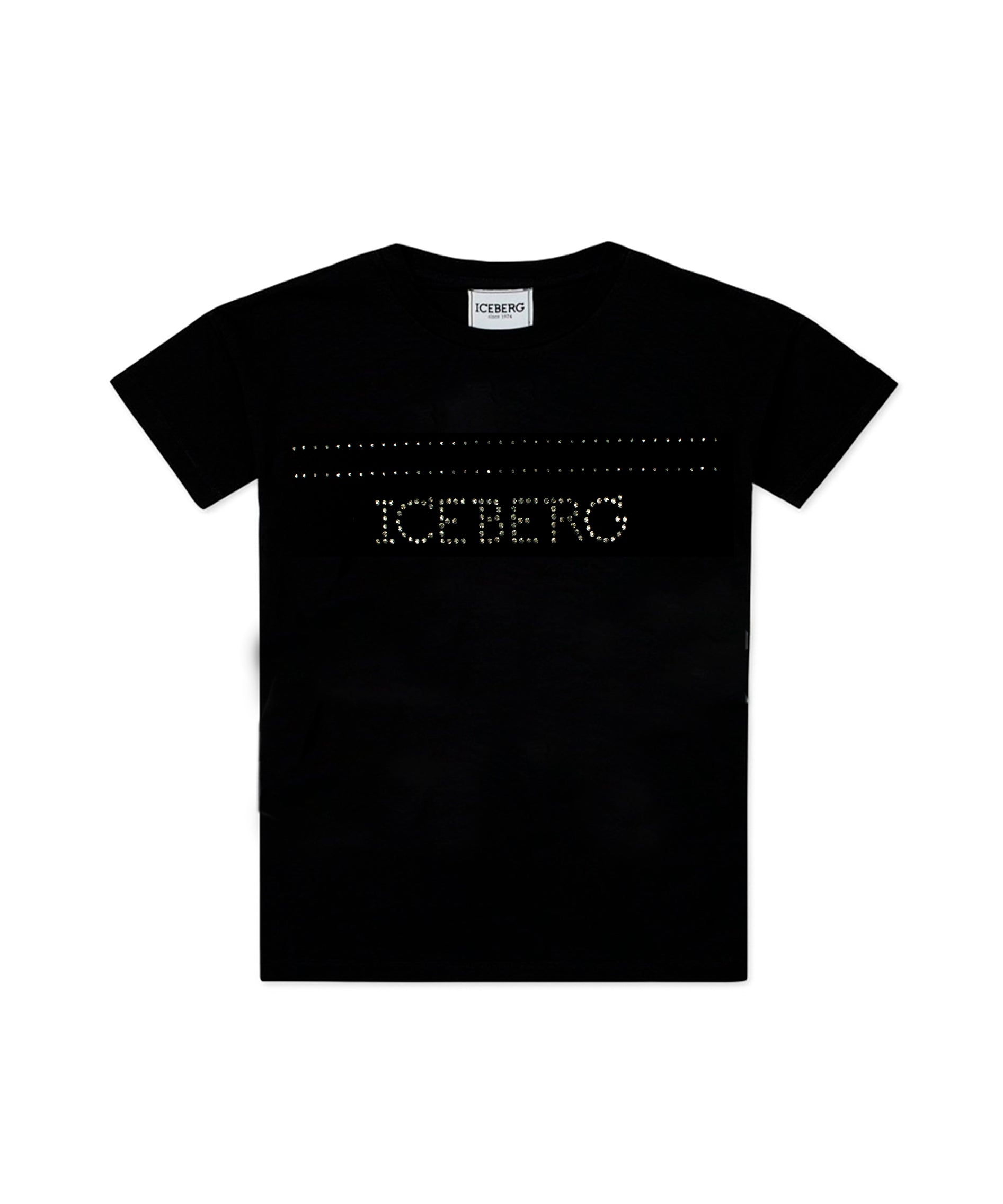 Iceberg Kids T-shirt Nera con Strass Logo per Bambine