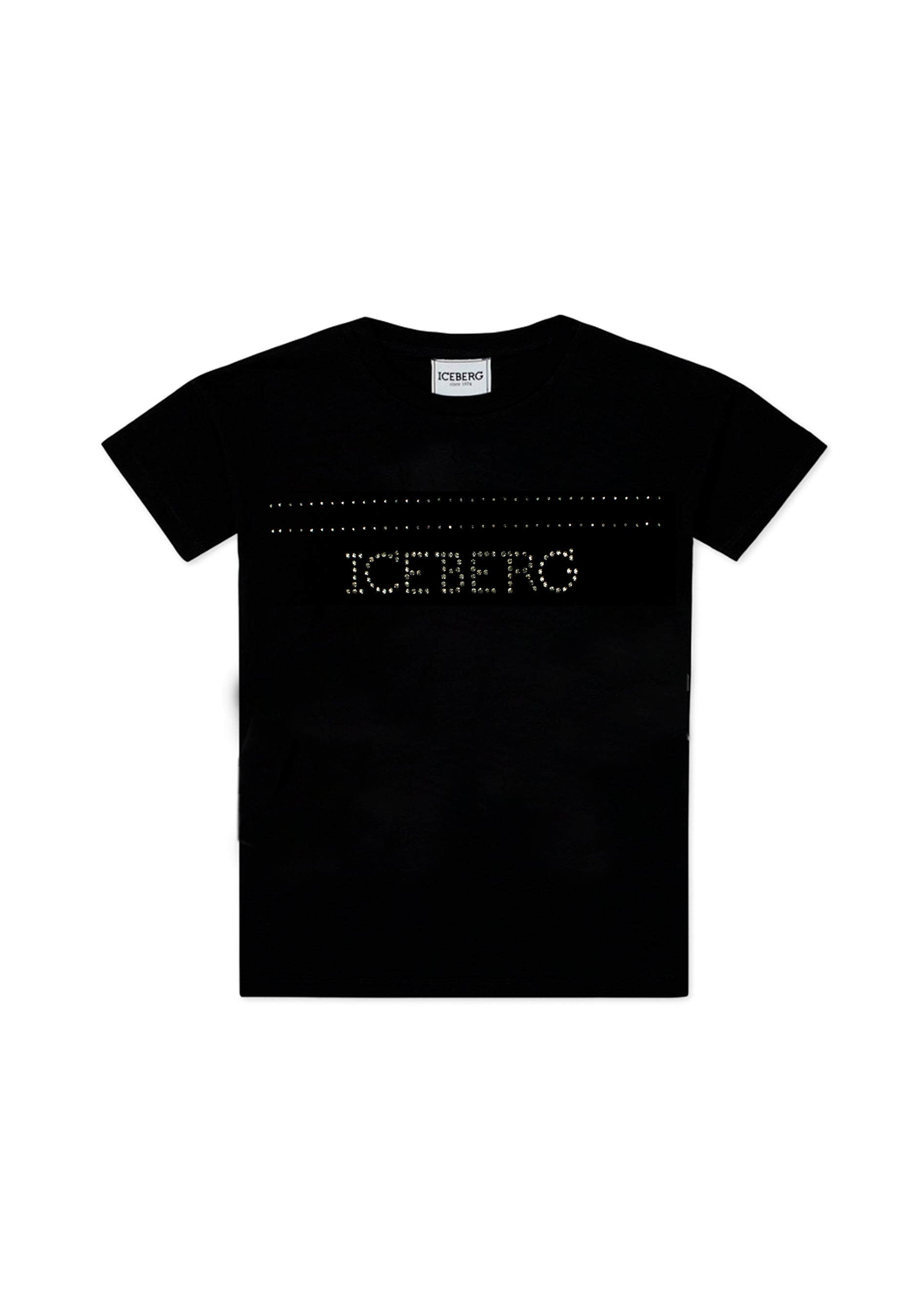 Iceberg Kids T-shirt Nera con Strass Logo per Bambine