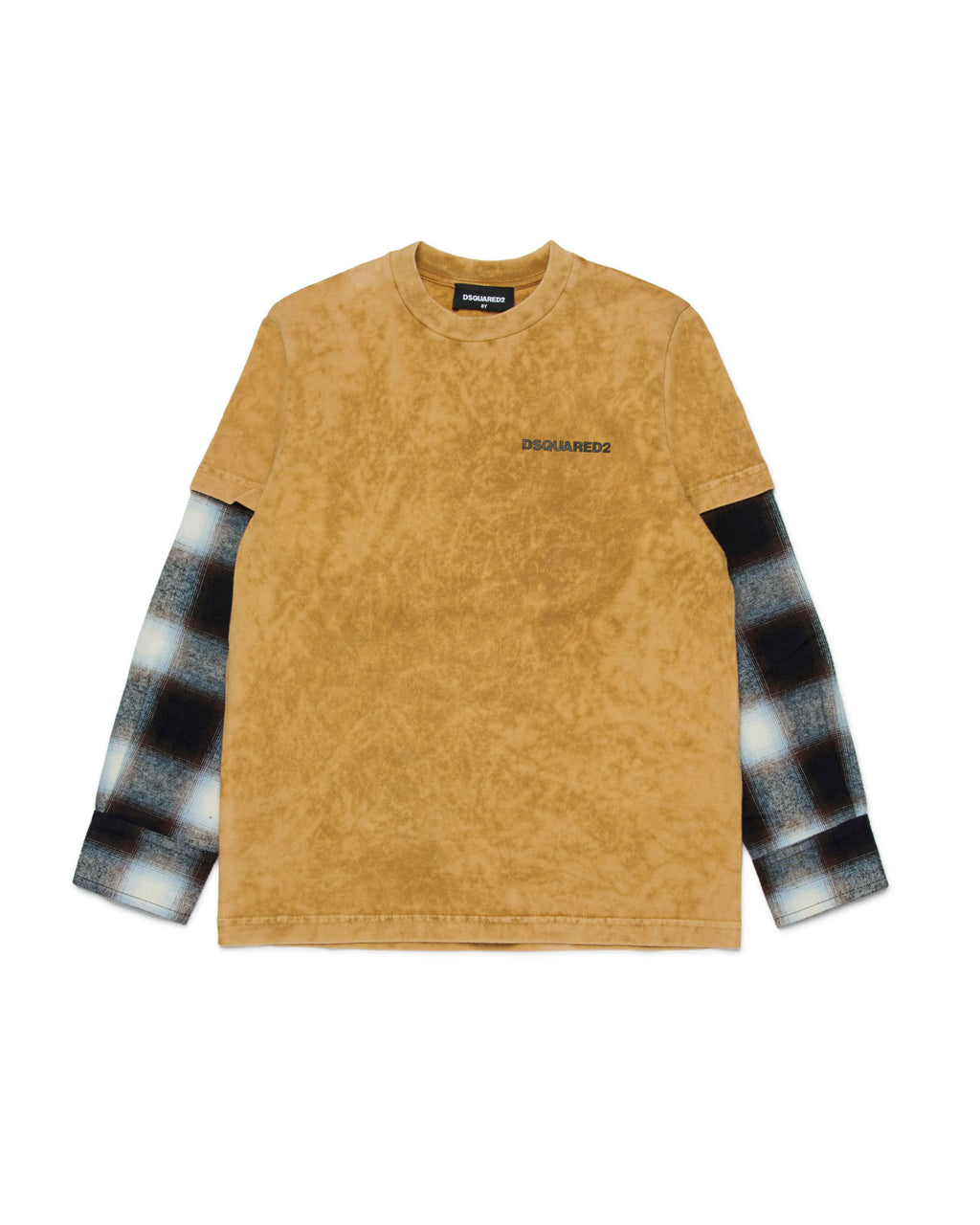 Dsquared2 Kids T-shirt Marrone con Maniche a Quadri per Bambini