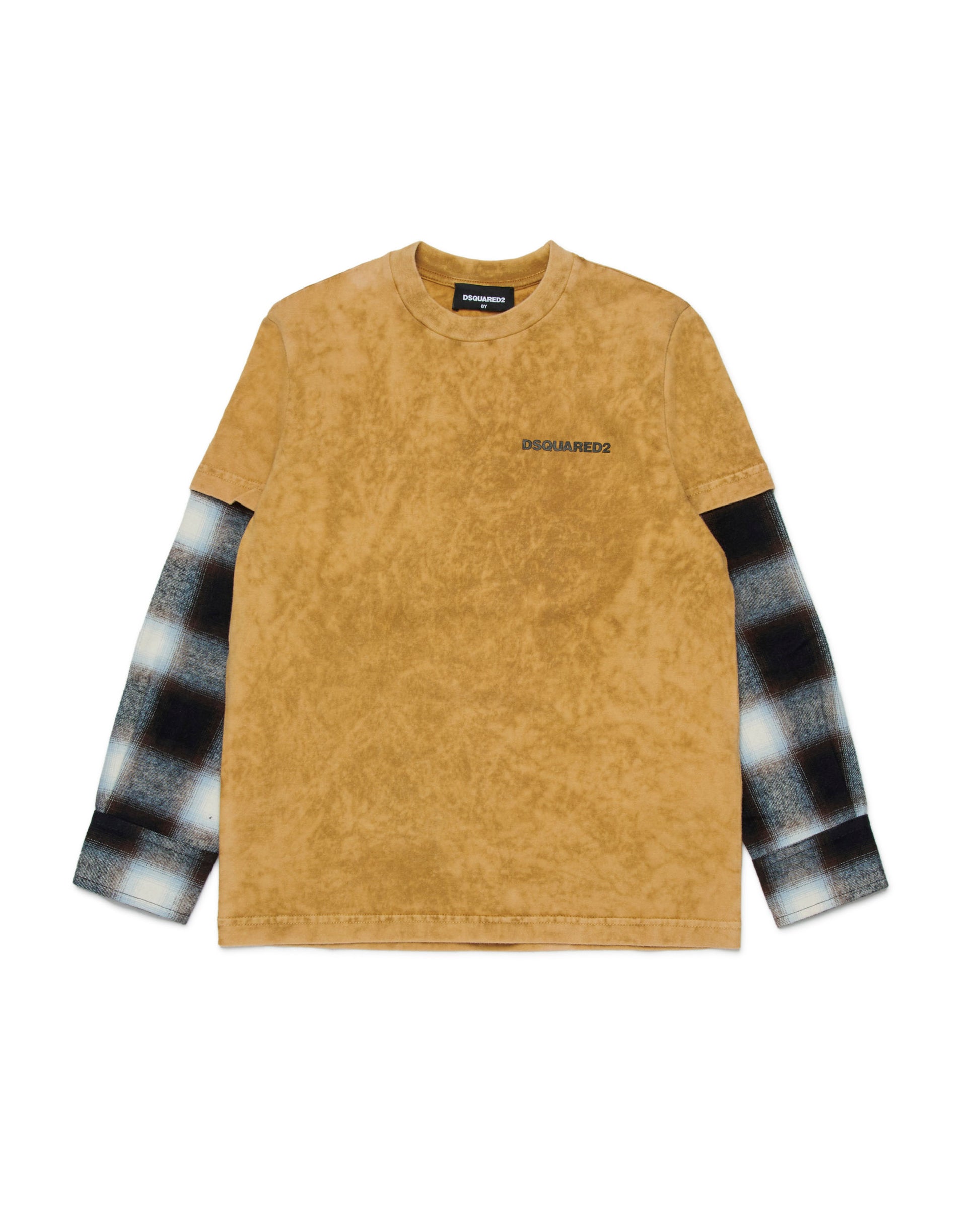 Dsquared2 Kids T-shirt Marrone con Maniche a Quadri per Bambini