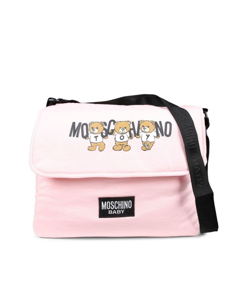 Moschino Kids Borsa Mamma Rosa con Fasciatoio con Logo Teddy Bear per Neonatei