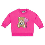 Moschino Kids Felpa Girocollo Fucsia con Stampa per Neonate