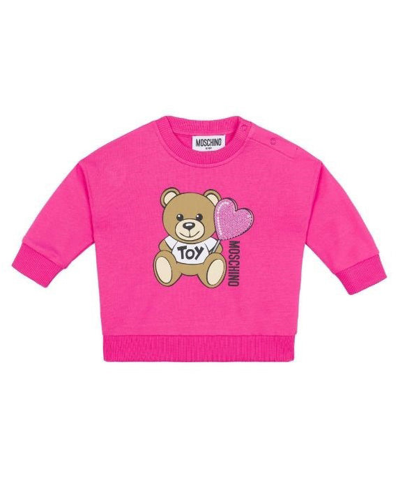 Moschino Kids Felpa Girocollo Fucsia con Stampa per Neonate