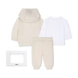 Hugo Boss Kids Completo Tuta Beige + T-Shirt Bianco con Logo per Neonati