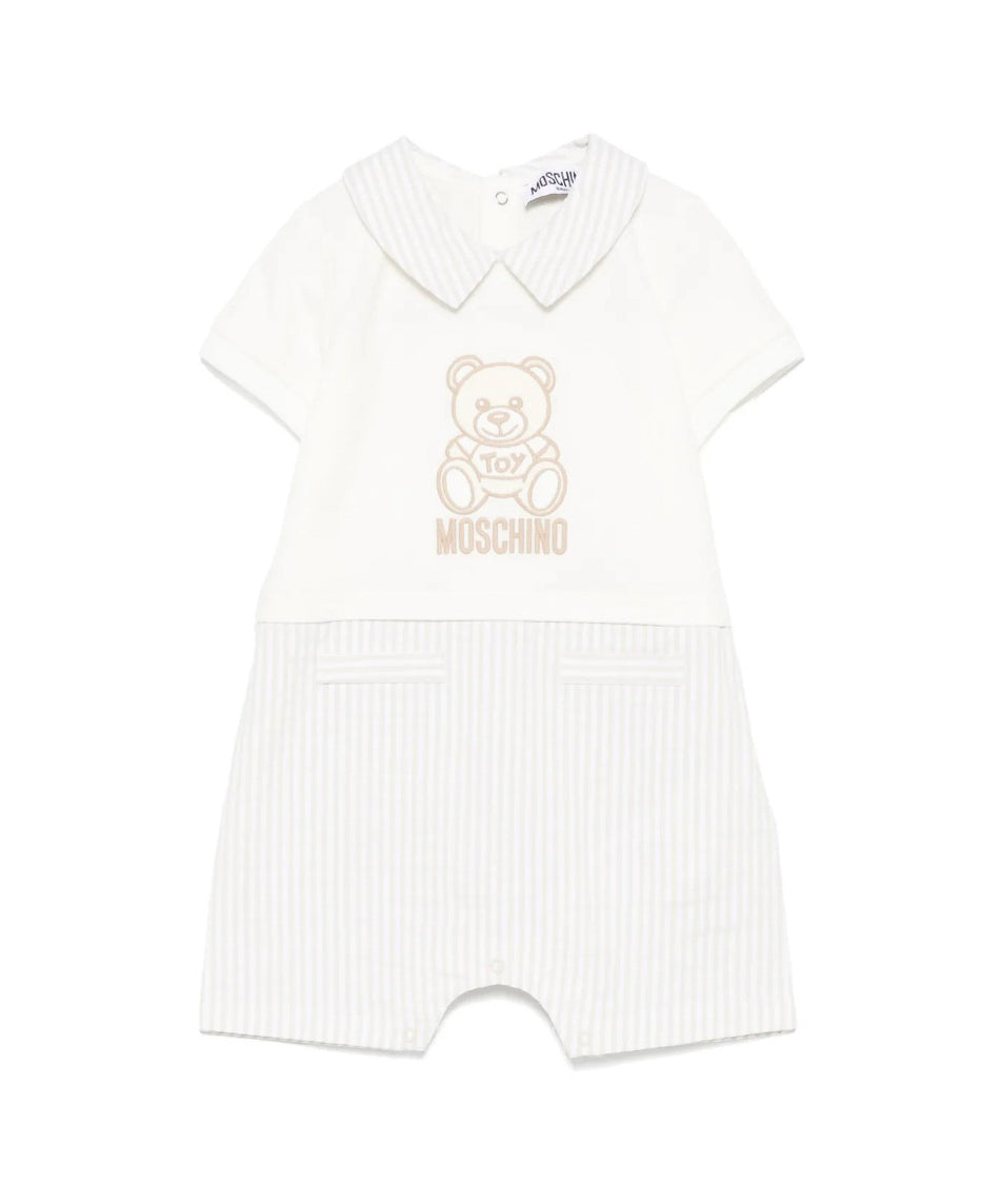 Moschino Kids Tutina a Righe Panna/Beige con Ricamo Teddy per Neonati