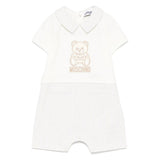 Moschino Kids Tutina a Righe Panna/Beige con Ricamo Teddy per Neonati
