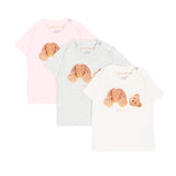 Palm Angels Kids Tripack T-Shirt Rosa Grigio e Cocco con Stampa Teddy per Neonate