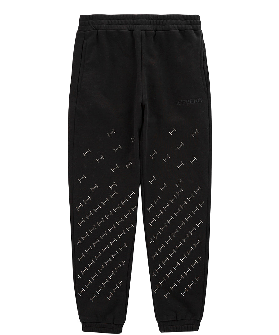 Iceberg Kids Pantaloni Neri con Applicazione Strass per Bambine