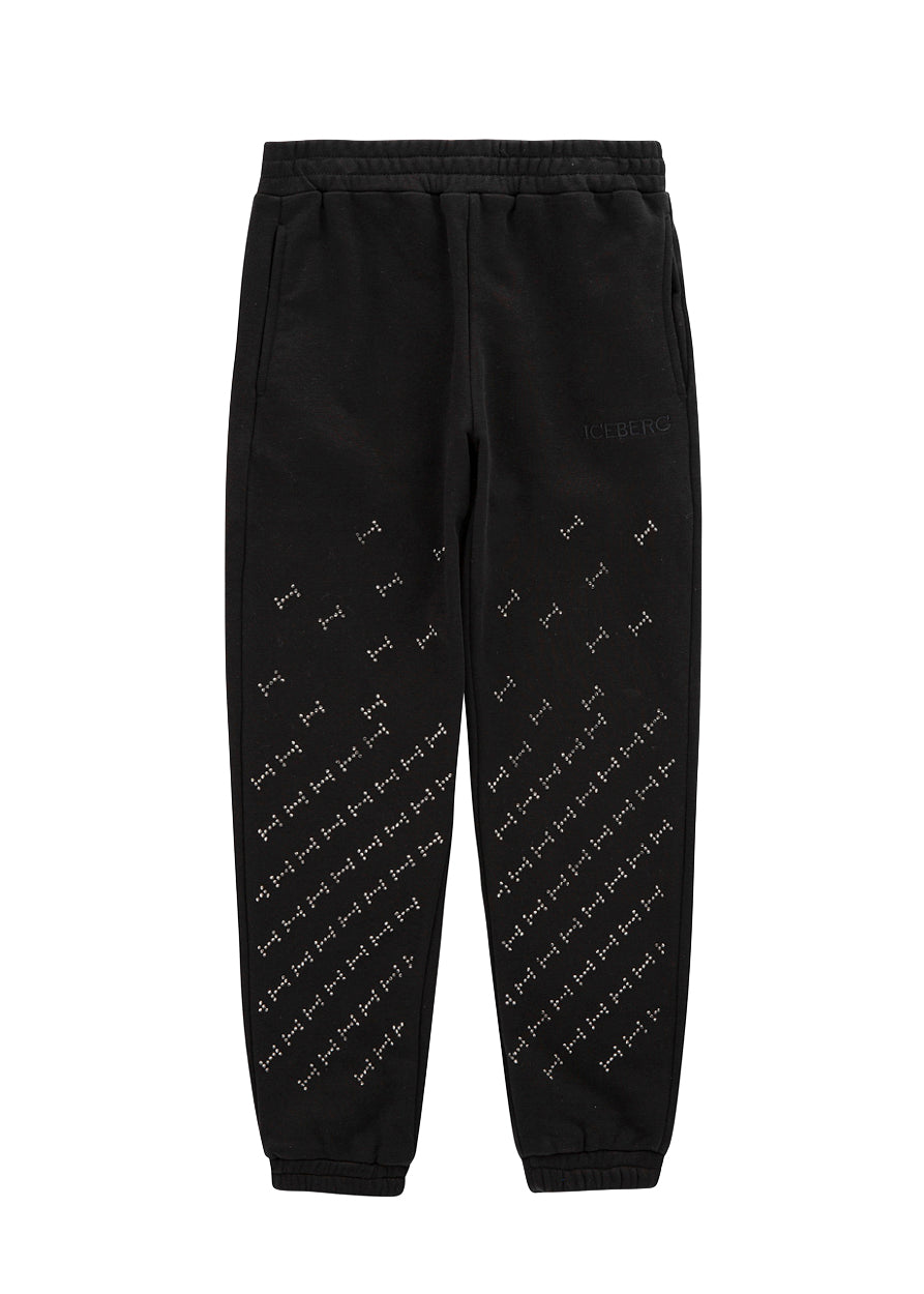 Iceberg Kids Pantaloni Neri con Applicazione Strass per Bambine