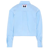 Msgm Kids Camicia Crop Celeste con Logo Bianco per Bambine