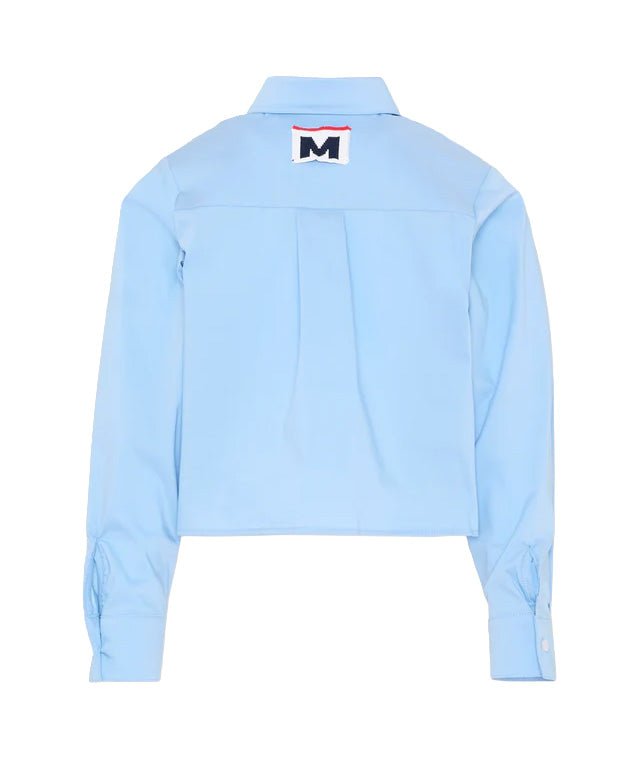 Msgm Kids Camicia Crop Celeste con Logo Bianco per Bambine