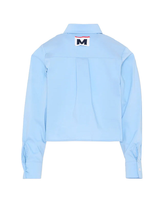 Msgm Kids Camicia Crop Celeste con Logo Bianco per Bambine