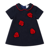 Deolinda Kids Abito Blu Navy con Rose Rosse per Neonate