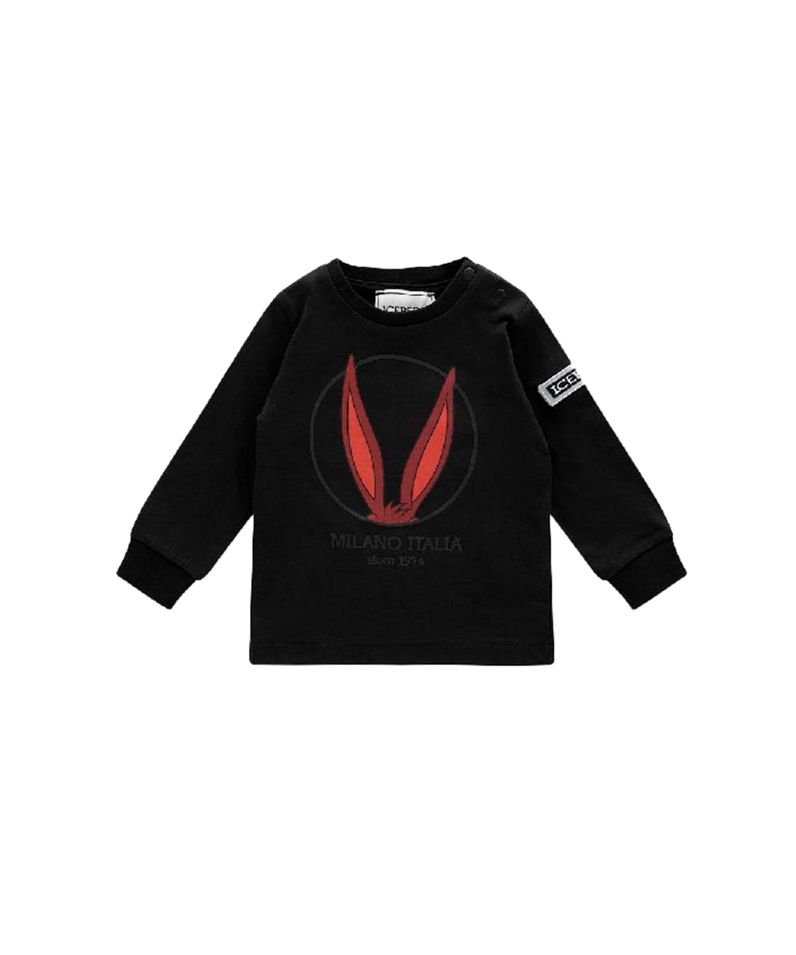 Iceberg Kids T-shirt Nera Maniche Lunghe con Bugs Eears per Neonati
