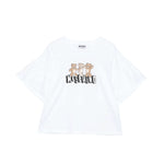 Moschino Kids T-Shirt Bianco Crop con Manica Rouches per Bambine