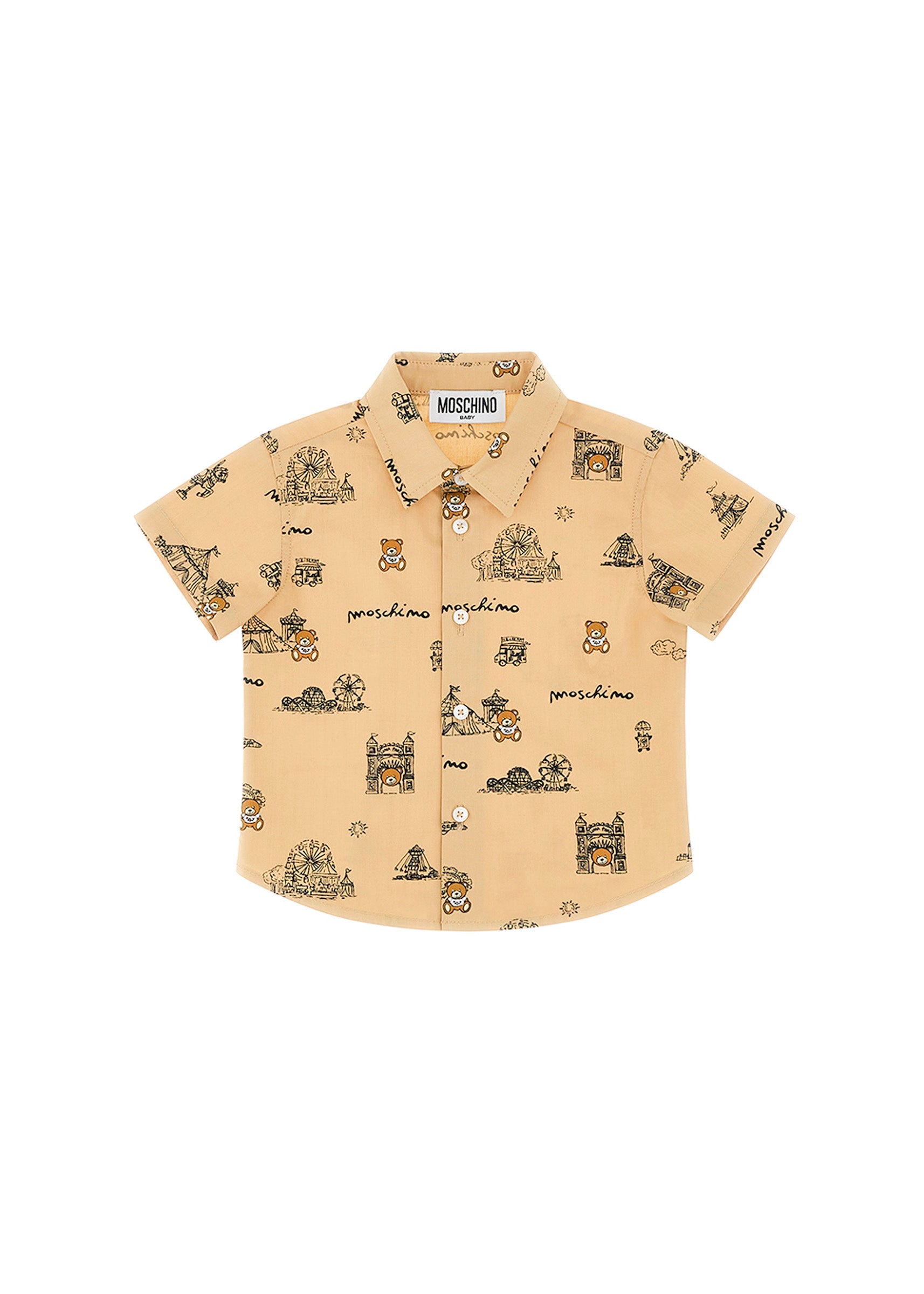 Moschino Kids Camicia Beige con Stampa per Neonati