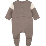 Hugo Boss Kids Tutina Intera Tortora in Cotone con Inserto Panna e Logo per Neonati