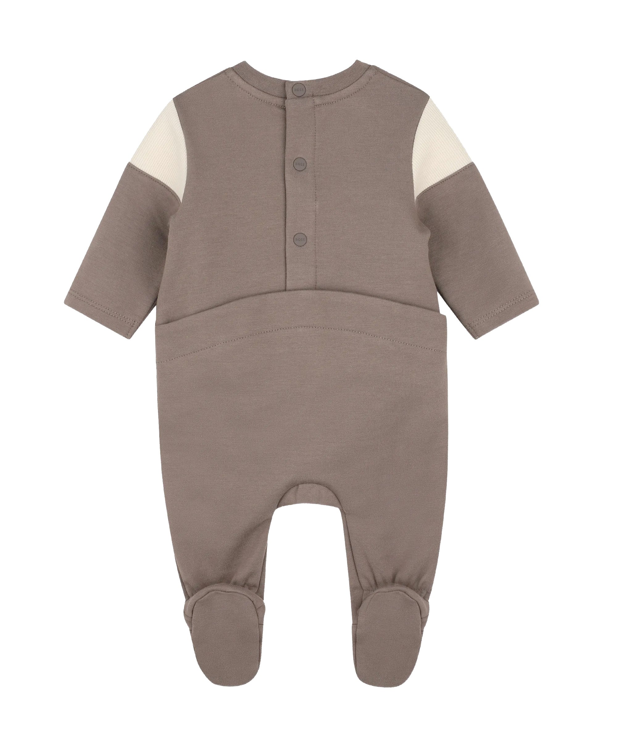 Hugo Boss Kids Tutina Intera Tortora in Cotone con Inserto Panna e Logo per Neonati
