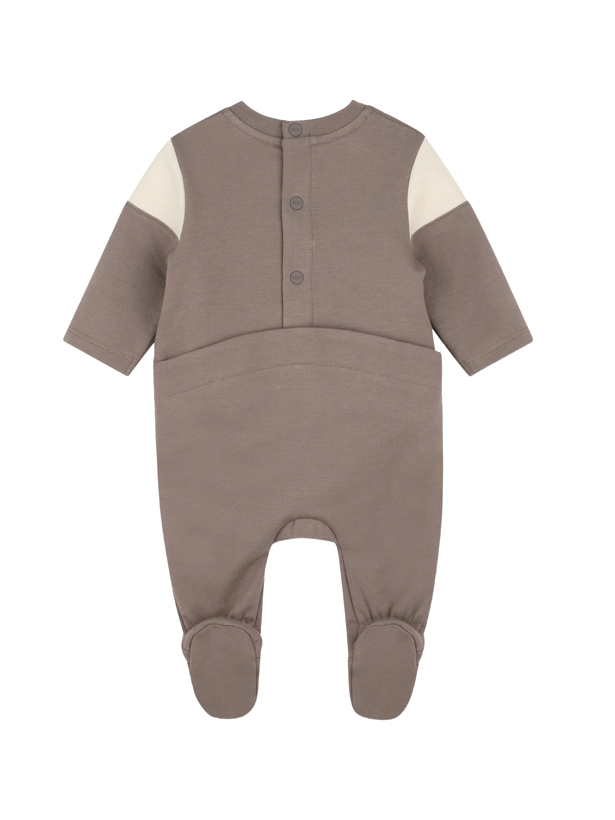 Hugo Boss Kids Tutina Intera Tortora in Cotone con Inserto Panna e Logo per Neonati