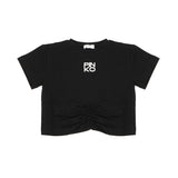 Pinko Kids T-Shirt Nero Crop Arricciata per Bambine