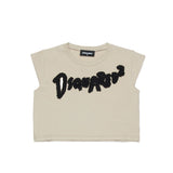 T-shirt Dsquared2 Kids t-shirt Beige Smanicata Cropped con Logo a Contrasto per Bambine
