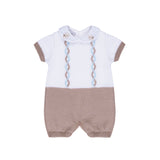 Marlù Pagliaccetto Bianco/Noce e Dettagli Azzurro con Colletto Ricamato per Neonati