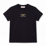 Elisabetta Franchi La Mia Bambina T-Shirt Nero con Logo Strass per Bambine